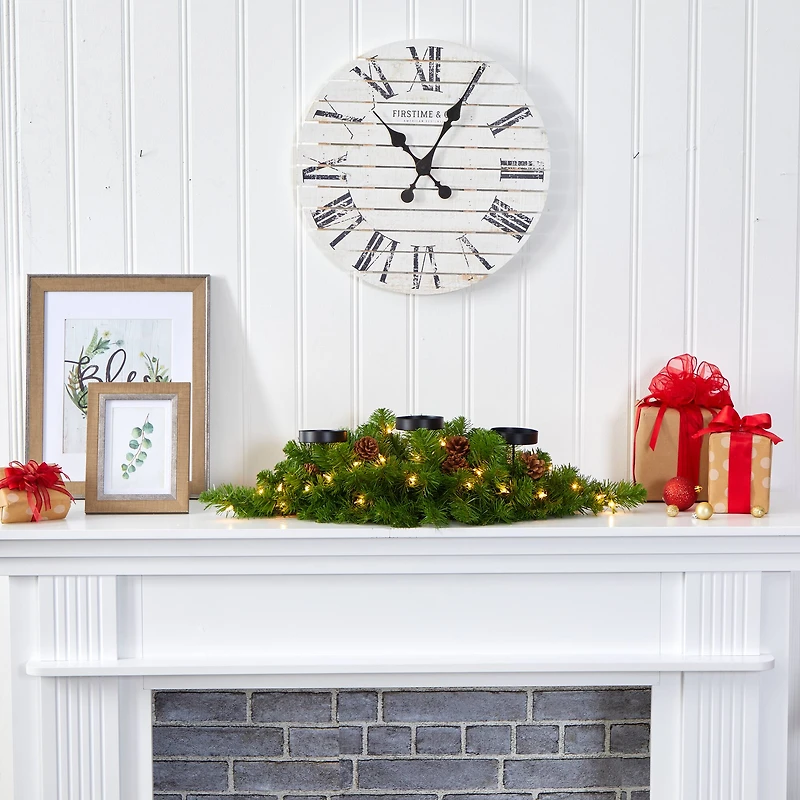 30" Pre-Lit Pine & Pinecone Triple Candelabrum