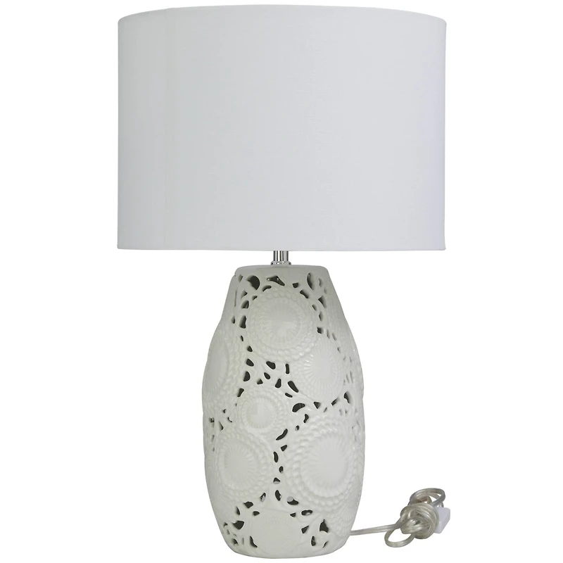 White Ceramic Cutout Floral Table Lamp 14" x 14" x 23"