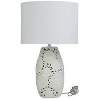 White Ceramic Cutout Floral Table Lamp 14" x 14" x 23"