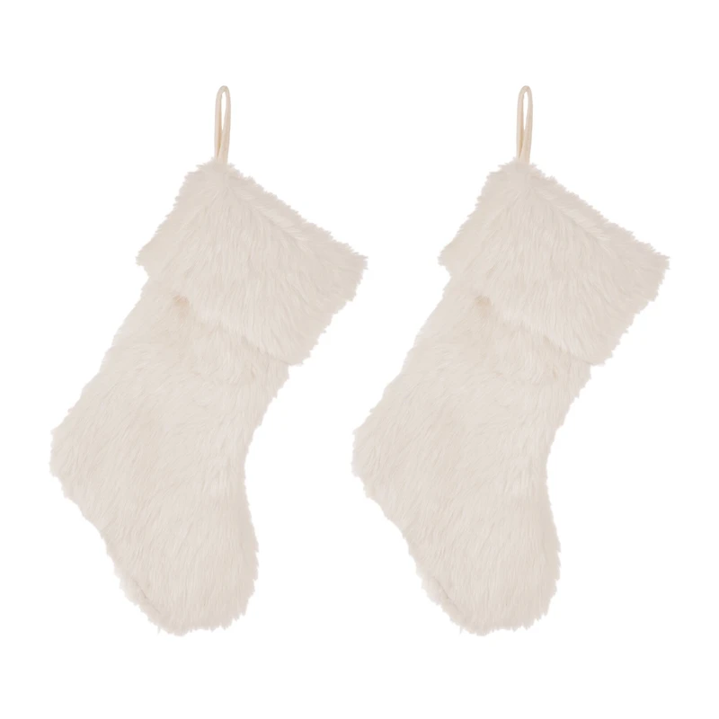 Glitzhome® 21" White Plush Stocking, Set Of 2