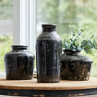 17.5" Distressed Black & Ivory Ceramic Vase