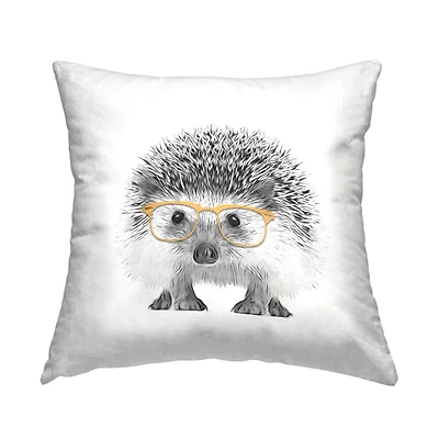 Stupell Industries Lovable Hedgehog Wearing Yellow Glasses Animal Throw Pillow, 18" x 18"