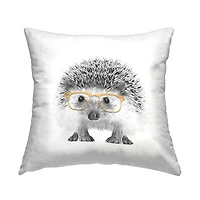 Stupell Industries Lovable Hedgehog Wearing Yellow Glasses Animal Throw Pillow, 18" x 18"