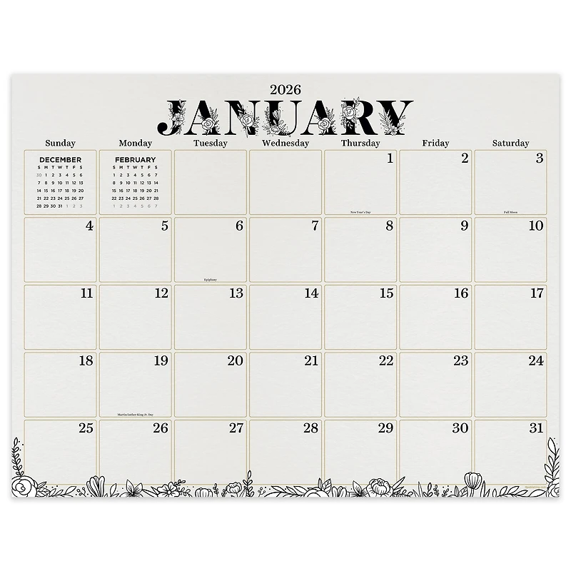 2026 Floral Medium Desk Pad Monthly Blotter Calendar