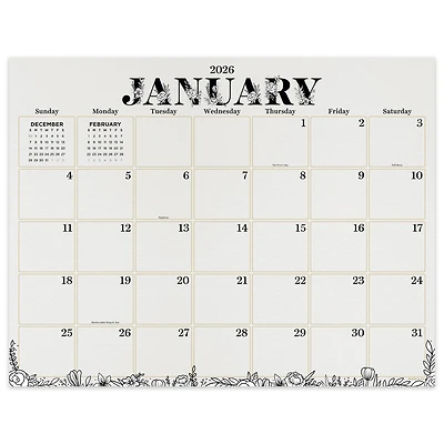2026 Floral Medium Desk Pad Monthly Blotter Calendar