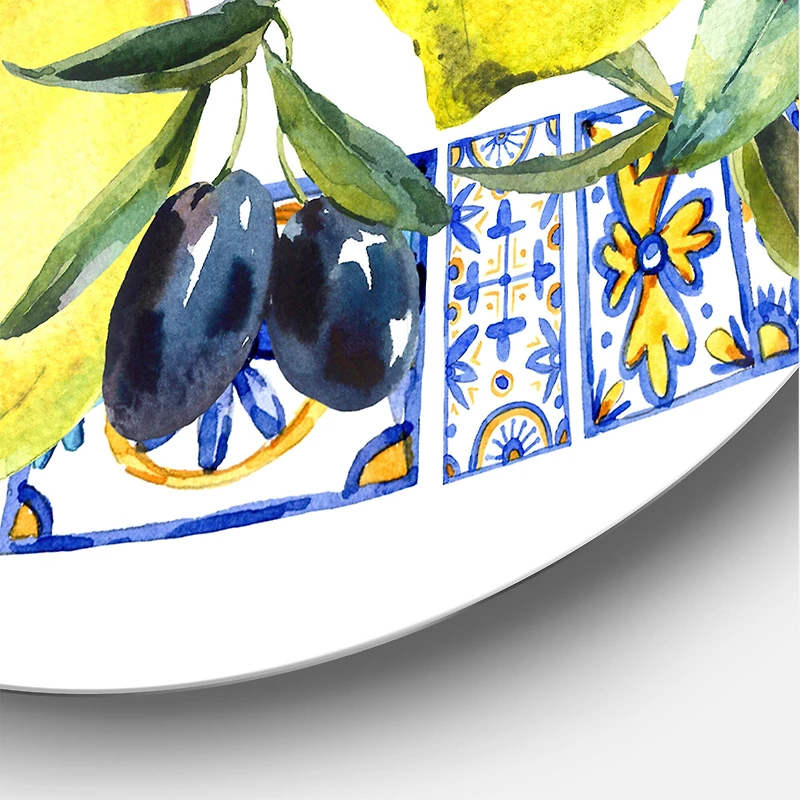 Designart - Lemon Ornament On Blue Geometrical Pattern II