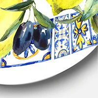 Designart - Lemon Ornament On Blue Geometrical Pattern II