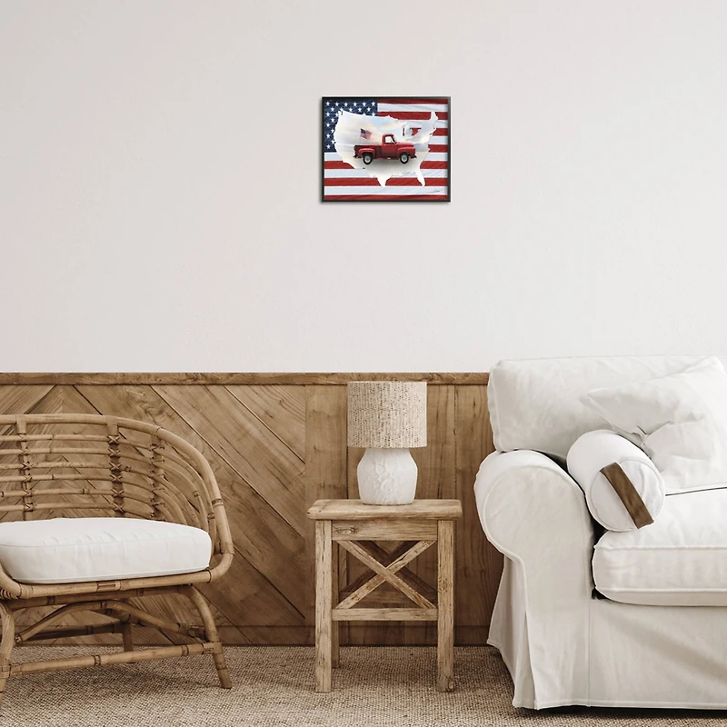 Stupell Industries Farmhouse American Flag Framed Giclee Art