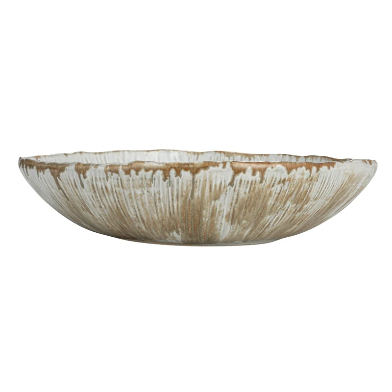 Hello Honey® 11.5" Green & White Stoneware Bowl with Reactive Crackle Glaze