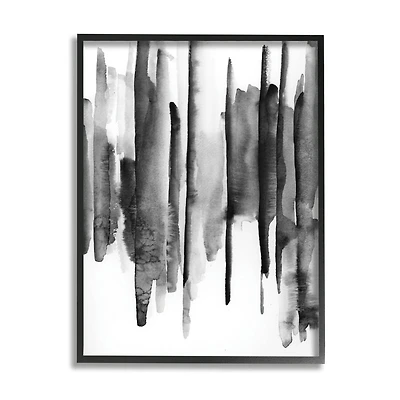 Stupell Industries Vertical Black Ink Strokes Abstract Watercolor Over White Framed Wall Art