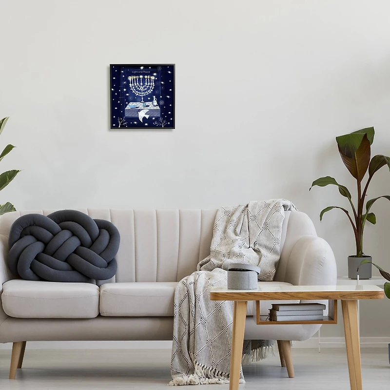 Stupell Industries Light & Peace Menorah Stars Framed Giclee Art