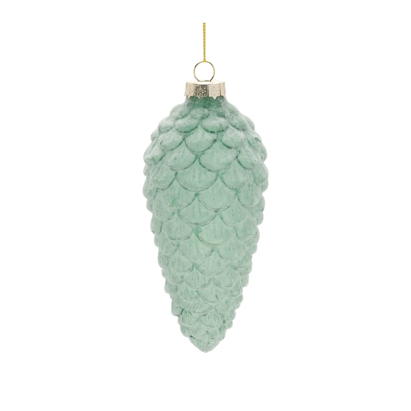 Green Frosted Glass Pinecone Ornament Set