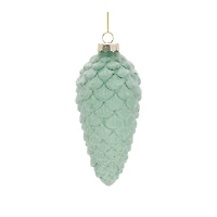 Green Frosted Glass Pinecone Ornament Set