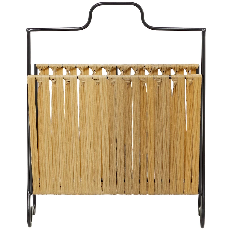 Light Brown Plastic Rattan Handmade Single Slot Magazine Holder with Black Stand 16" x 8" x 20"