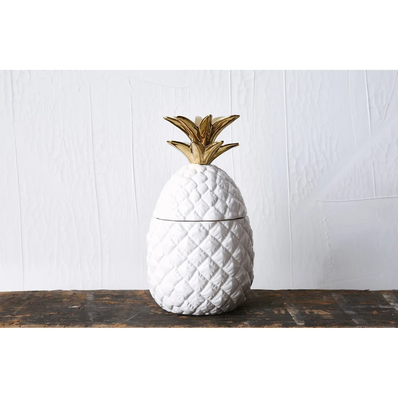 Hello Honey® 9.25" White & Gold Ceramic Pineapple Container with Lid