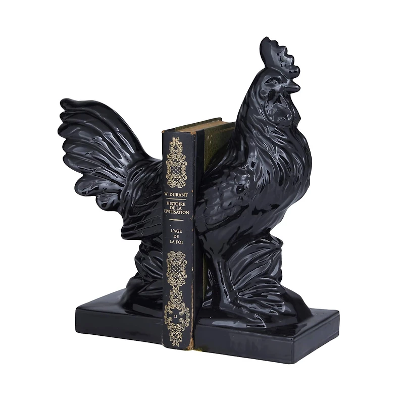 The Novogratz Modern Rooster Farmhouse Dolomite Bookend Set