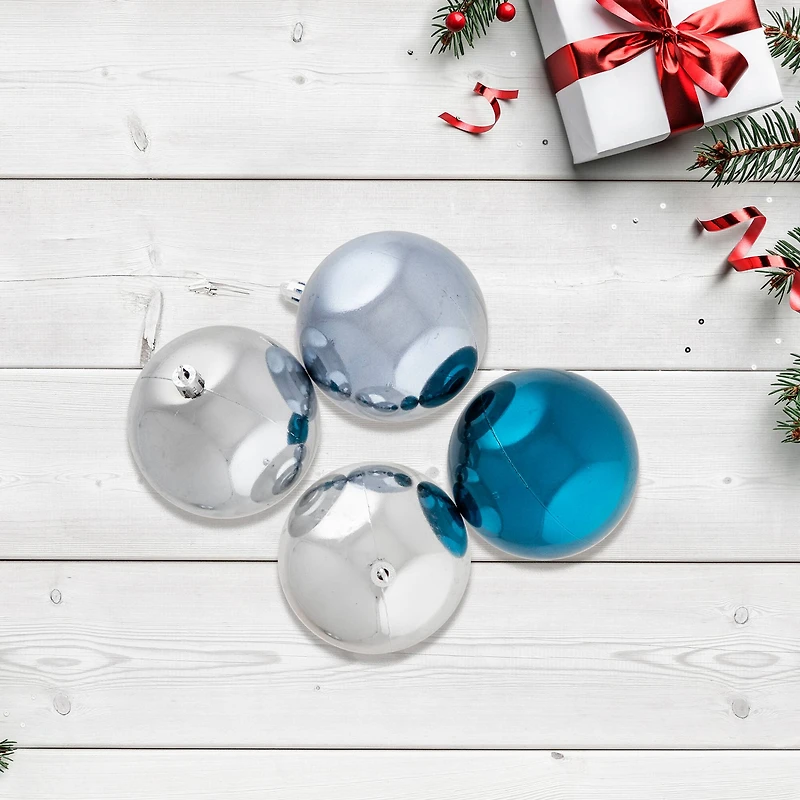 Shatterproof 2-Finish Christmas Ball Ornaments - 3.25" (80mm) - Blue and Silver - 32ct