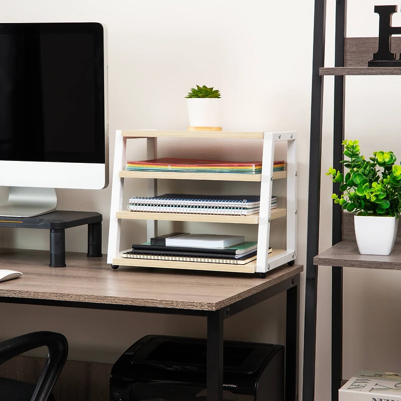 Mind Reader 4-Tier Desk Organizer, File Storage, Documents, Office, Metal, MDF, White