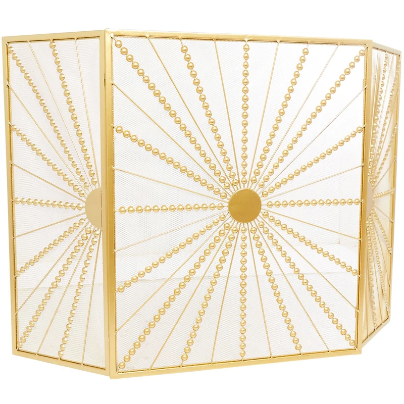 The Novogratz Gold Metal Foldable 3-Panel Starburst Fireplace Screen with Bead Inspired Rays