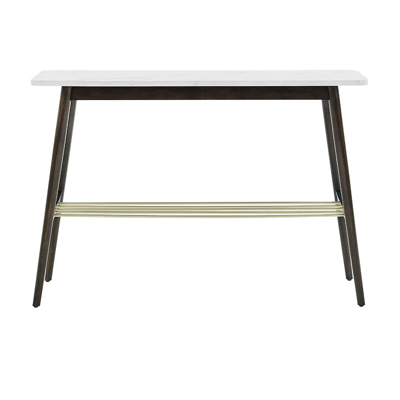 Walker Edison Faux White Marble/Dark Brown Oak Tapered Leg Entry Table