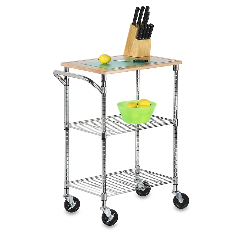 Honey Can Do Chrome & Wood Rolling Kitchen Cart with Cutting Board