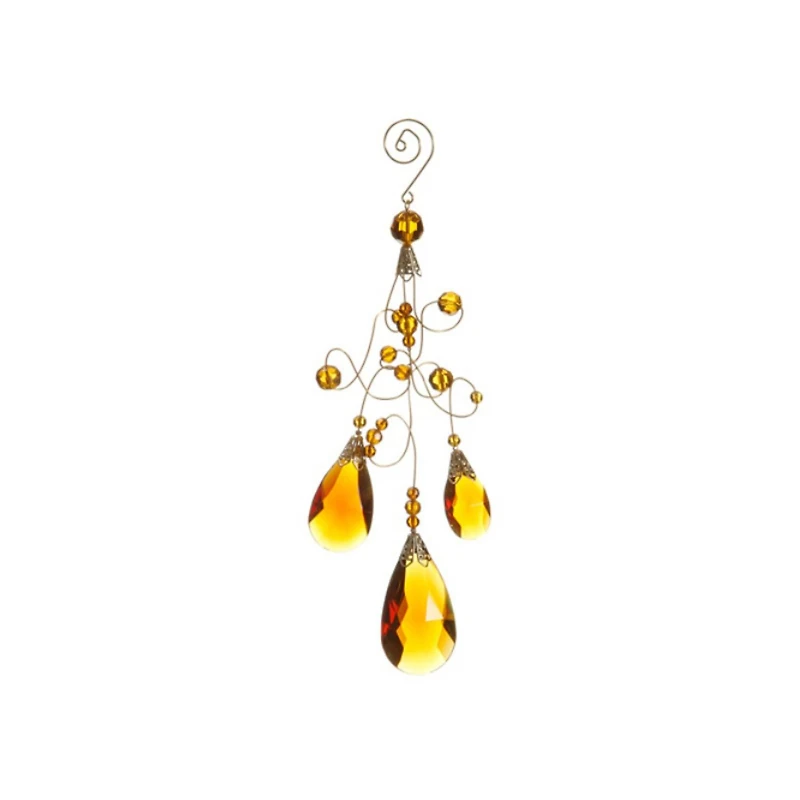 Amber And Gold Beaded Teardrop Ornament