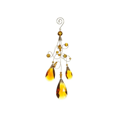 Amber And Gold Beaded Teardrop Ornament