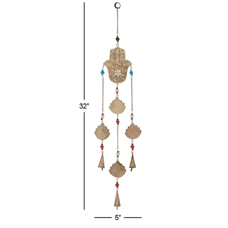 Brown Mango Wood Eclectic Style Windchime, 5" x 32"