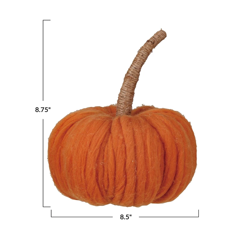 Hello Honey® 8.75" Orange Wide Wool Pumpkin with Jute Wrapped Stem