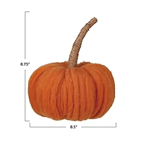 Hello Honey® 8.75" Orange Wide Wool Pumpkin with Jute Wrapped Stem