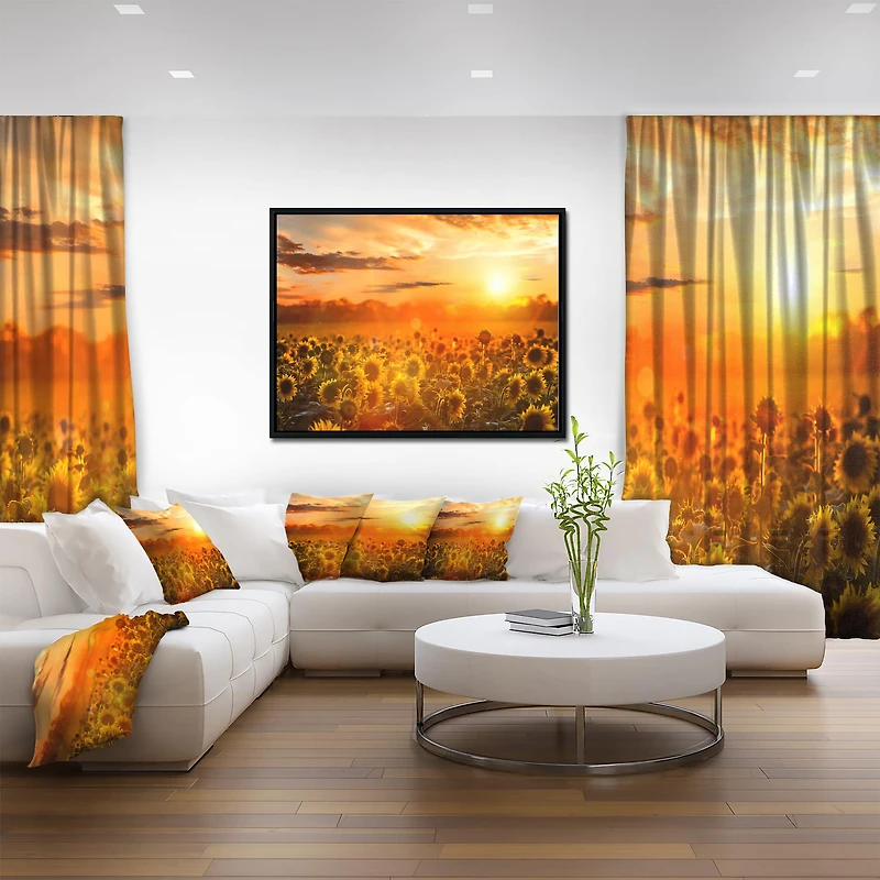 Designart - Yellow Sunset over Sunflowers