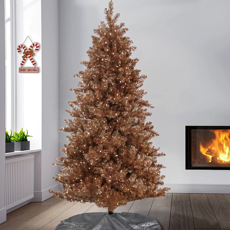 7.5ft. Pre-Lit Rose Gold Metallic Artificial Christmas Tree, Clear LED Infinity Lights®