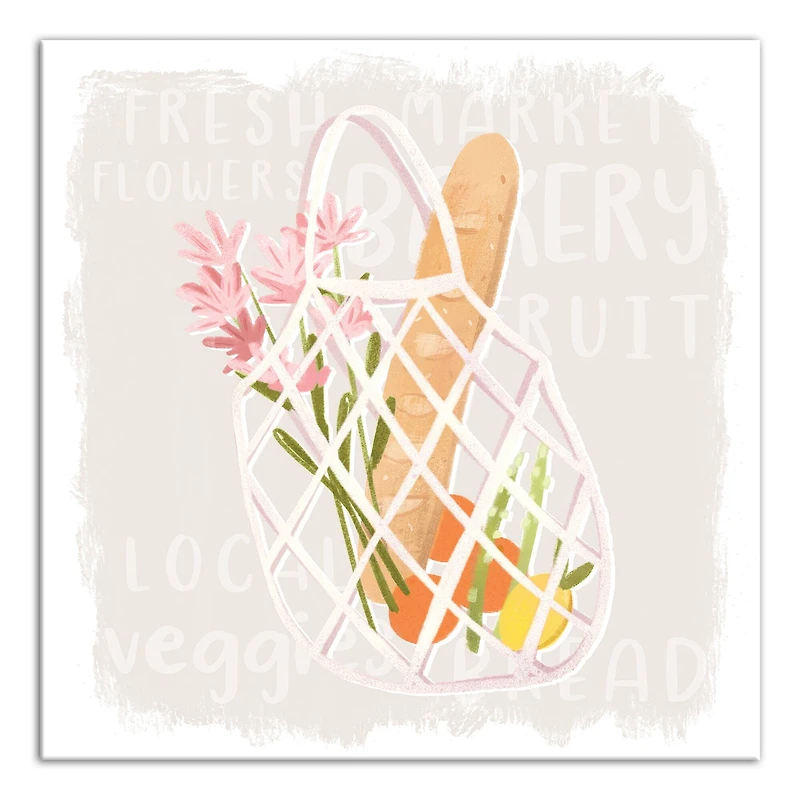 Floral Market Tote 12" x 12" Canvas Wall Art