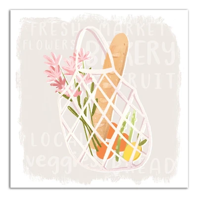Floral Market Tote 12" x 12" Canvas Wall Art
