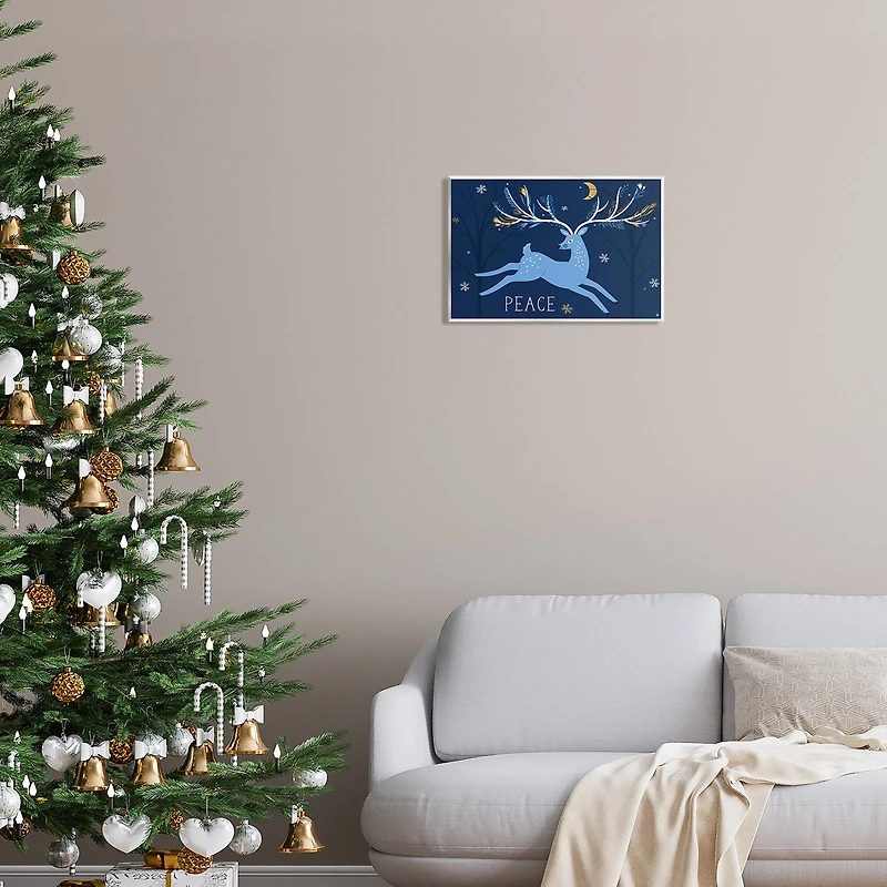 Stupell Industries Peace Jumping Deer Snowflakes Wall Plaque Art