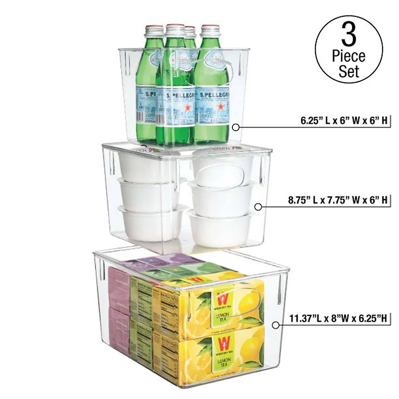 Sorbus Small, Medium & Large Clear 3 Bin Set