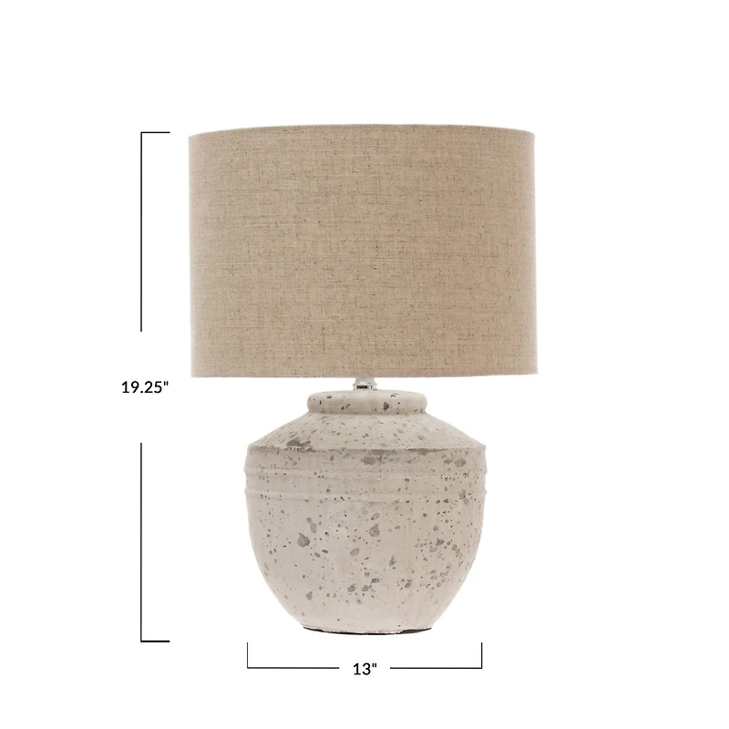 Hello Honey® 19.5" Distressed Cream Cement Table Lamp with Linen Shade