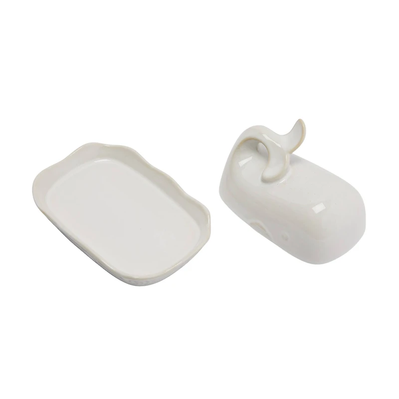Hello Honey® 7" White Coastal Stoneware Whale Shaped Butter Dish
