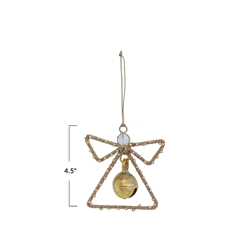 Hello Honey® 4.5" Natural & Gold Jute Wrapped Metal Angel Ornament with Bell