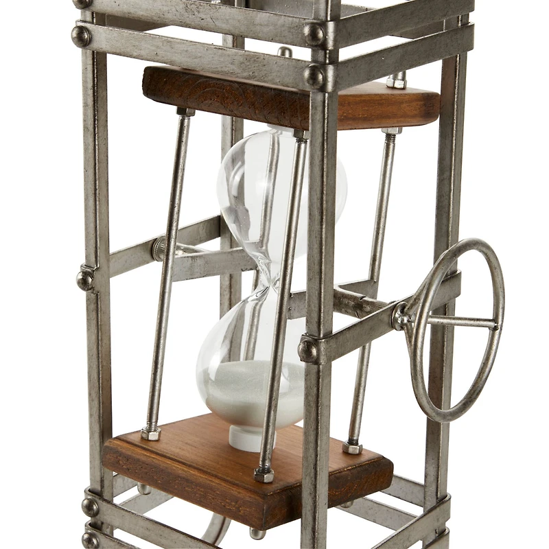 23" Gray Metal Rustic Clock With Hourglass