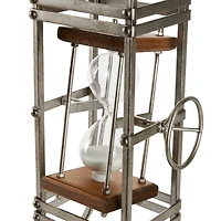 23" Gray Metal Rustic Clock With Hourglass