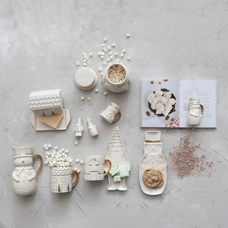 Hello Honey® 12" White Debossed Stoneware Snowman Plate with Gold Electroplating