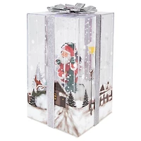 Lighted and Musical Santa Snowing Gift Box with Ribbon Christmas Decoration - 12"