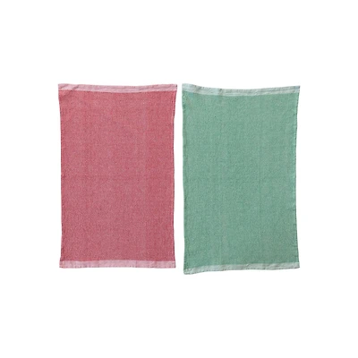 Hello Honey® 30" Pink & Mint Stonewashed Cotton Waffle Weave Tea Towel Set