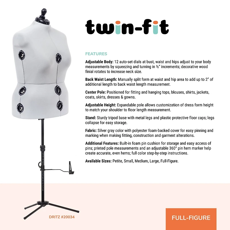 Dritz® Twin-Fit Full Figure Dress Form with Adjustable Tri-Pod Stand