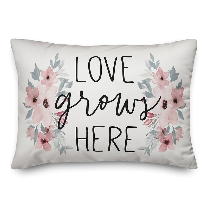 Love Grows Here Floral Throw Pillow