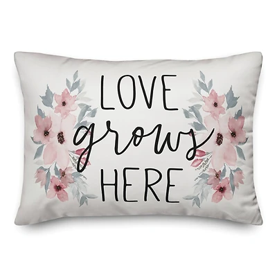 Love Grows Here Floral Throw Pillow