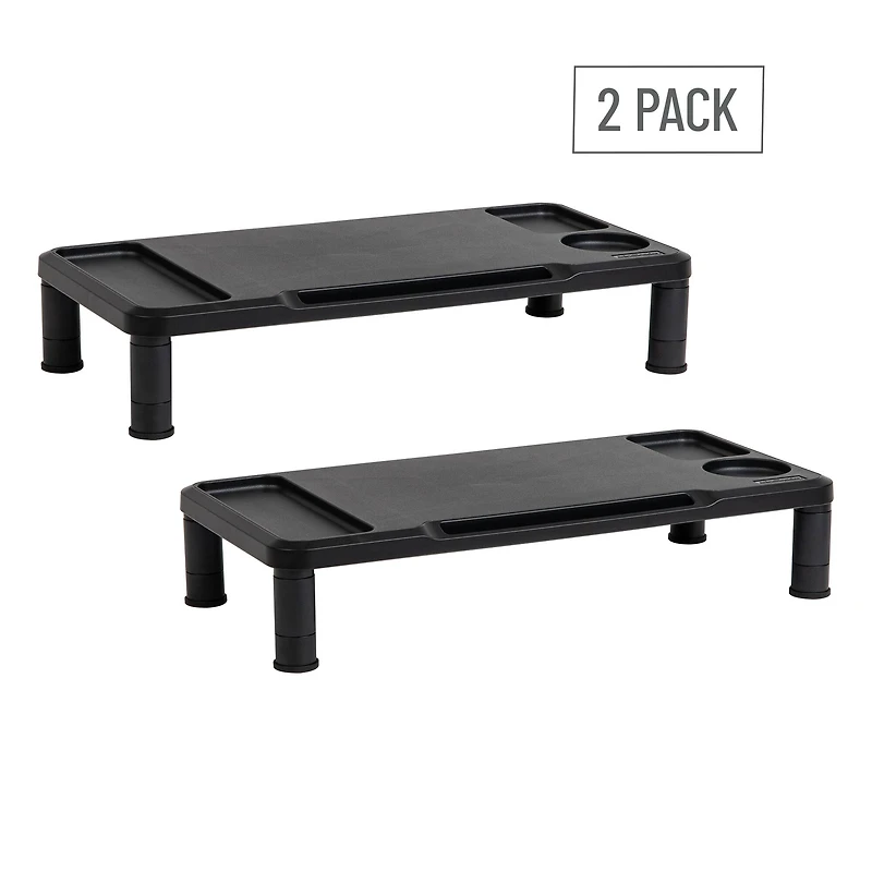 Mind Reader Monitor Stand, Laptop Riser, Desktop Organizer, Office, Plastic, Set of 2, Black