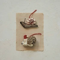 Hello Honey® Handmade Wool Felt Hedgehog & Snail Ornament Set with Embroidery