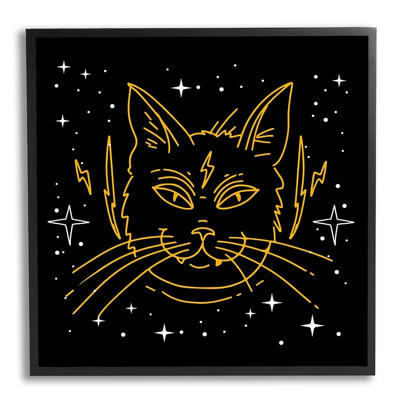 Stupell Industries Starry Cat Lightning Bolt Framed Giclée Wall Art